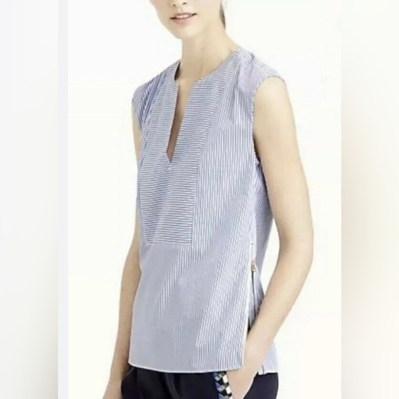 J Crew blue and white striped sleeveless shirt - Picture 1 of 8